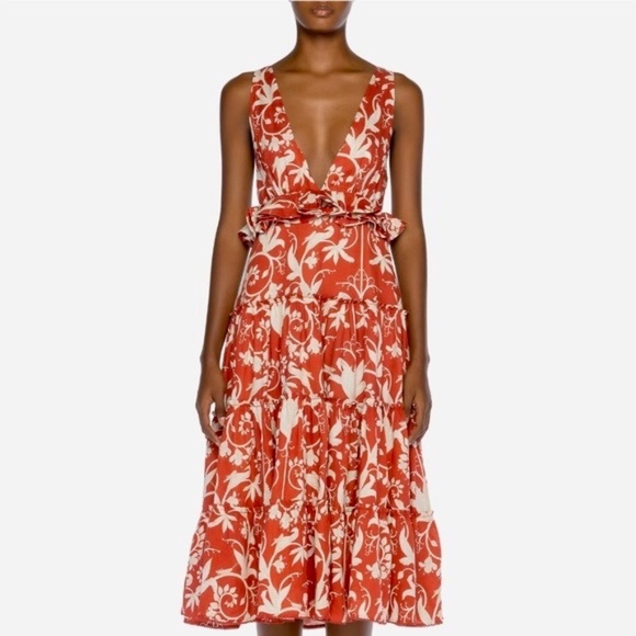 Agua by Agua Bendita Alma Lago Maiz Linen ruffled Midi-Dress New With Tags - Picture 1 of 9
